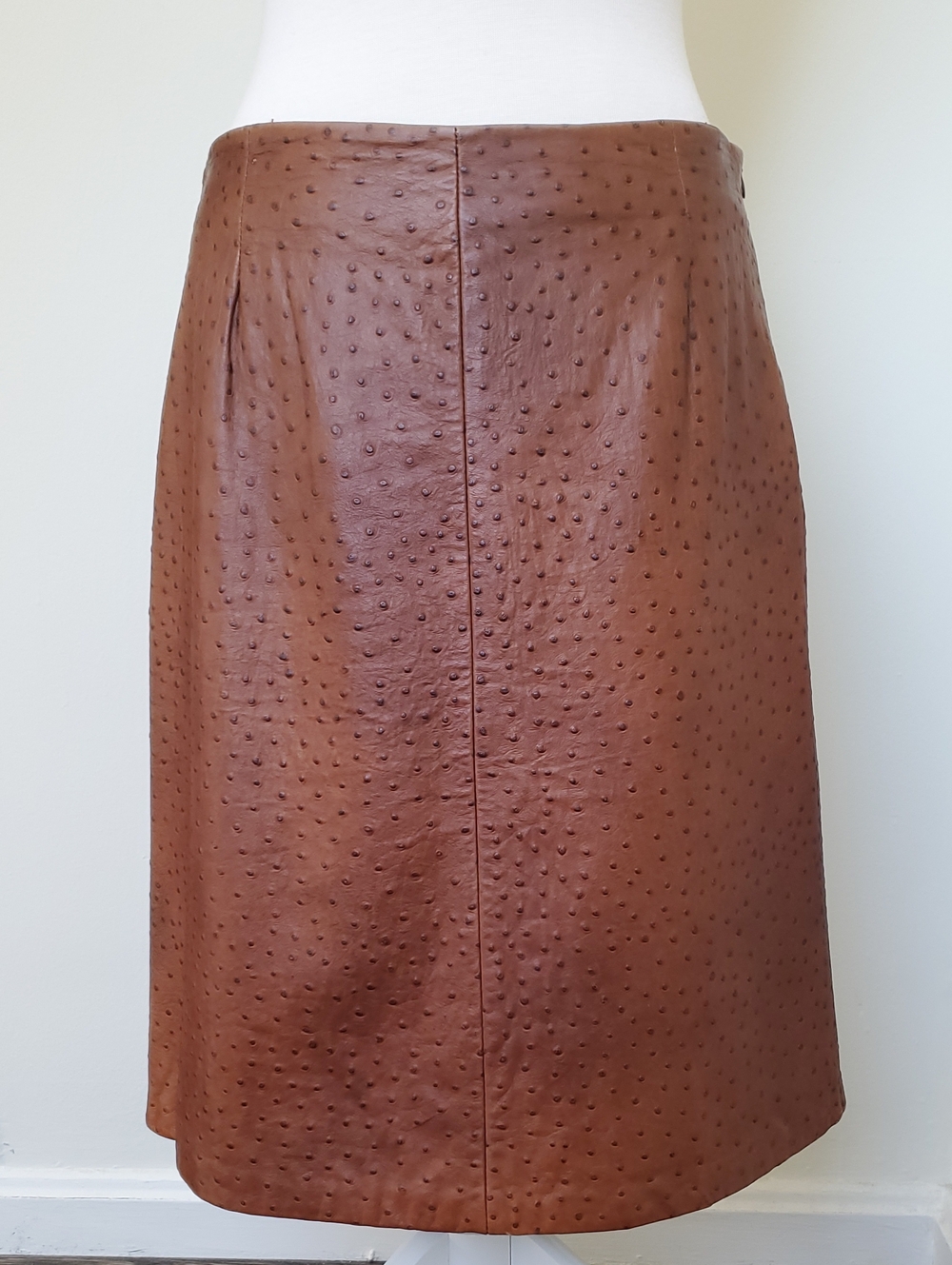 Guy Fulop Ostrich Pattern Leather Skirt In Tan Size 10 US /46 IT